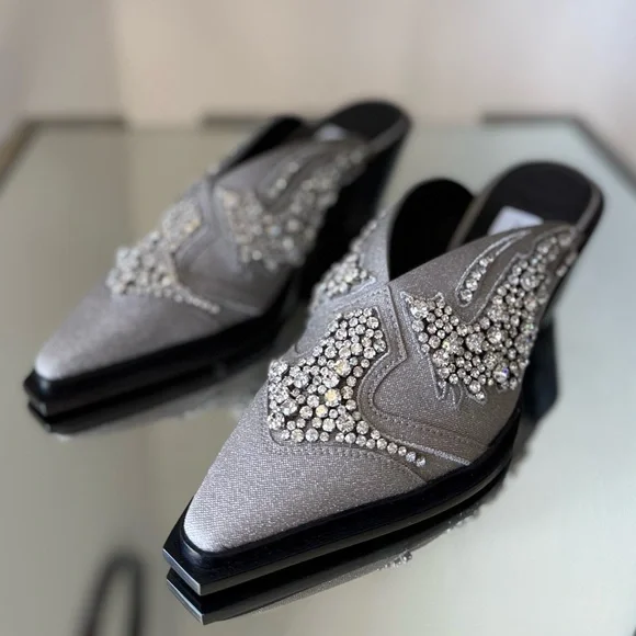 New JIMMY CHOO Cece Mule II 60 Silver Glitter Crystal Mules $2,995 37 - Picture 11 of 15